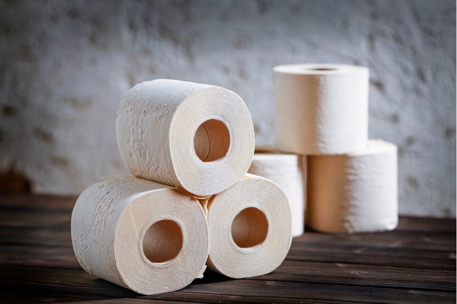 Close-up a few rolls of toilet paper 